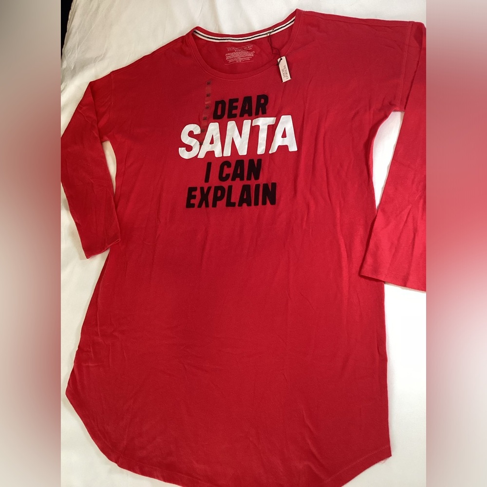 NWT Victoria's Secret “Dear Santa” Graphic Red Nightshirt Size M